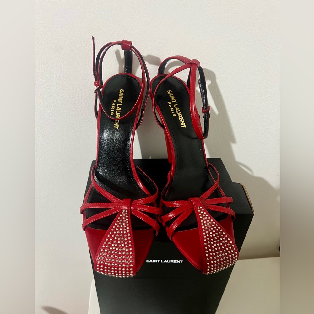 Saint Laurent Red Heels - Eyelet Sandals